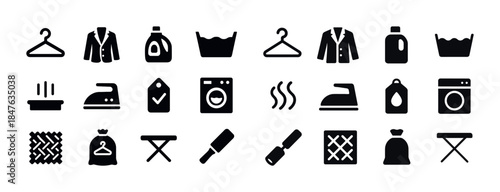 Clothing care icons set: laundry, ironing, washing instructions