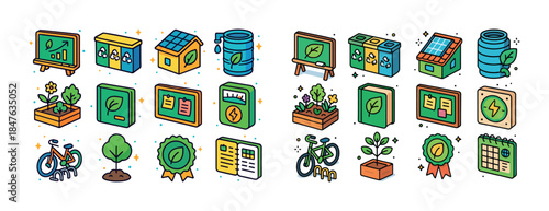 Eco-friendly icons set: sustainability, recycling, and energy co