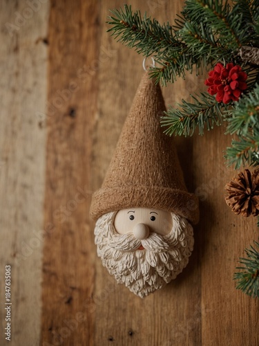 Santa Claus ornament on wooden background