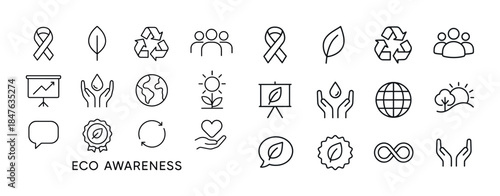 Eco awareness icons: nature, recycling, sustainability, conserva