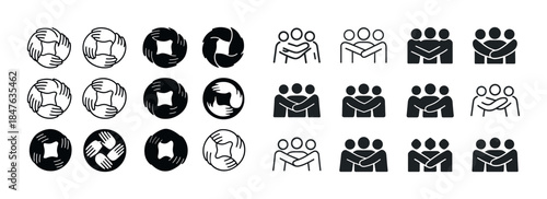 Diverse group icon set: symbols of unity, support, and community