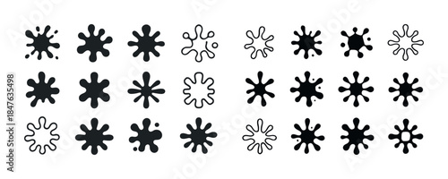 Collection of black abstract splatter vector icons in various sh
