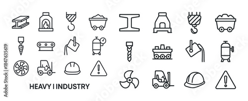 Heavy industry icons: equipment, safety, construction elements l