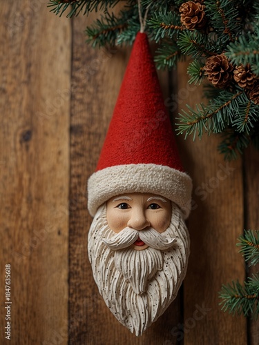 Santa Claus ornament on wooden background
