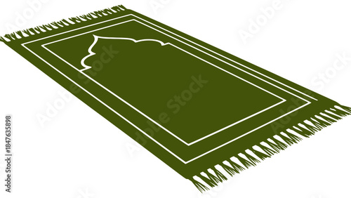 Green prayer mat with white outline design