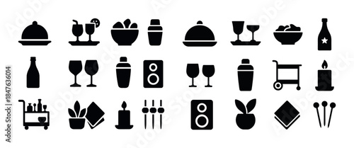Silhouette collection: dining and beverage icon set with glasses