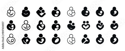Collection of abstract family icons featuring parent and child p