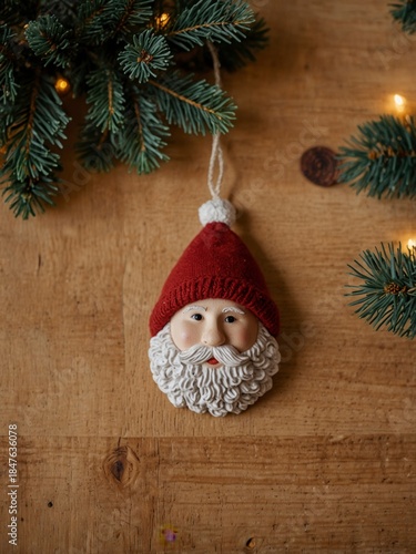 Santa Claus ornament on wooden background