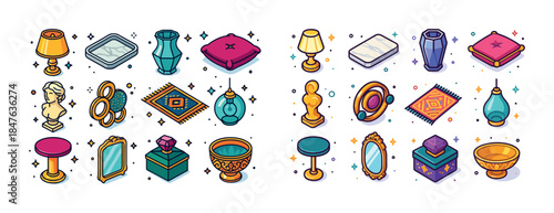 Colorful assortment of decorative household items and ornaments