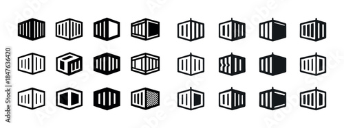 Set of geometric hexagon logos with abstract line patterns in mo