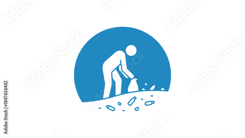 Man collecting stones in a bag for construction work