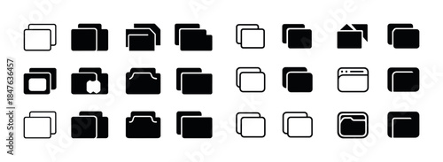 Set of black folder and file icons in various styles