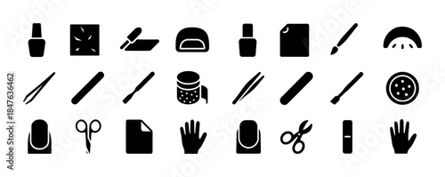 Nail care icons: tools for manicures and pedicures