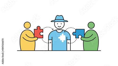 Teamwork concept with people holding puzzle pieces