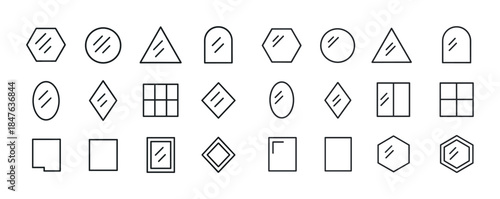 Collection of geometric shape window outlines: hexagon, triangle