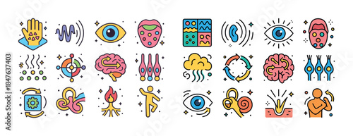 Colorful abstract icons representing senses and emotions in mode