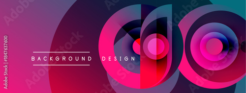 Abstract vibrant design features overlapping circles, gradients. Pink, purple, blue hues create modern visual impact. Text labels background, design.