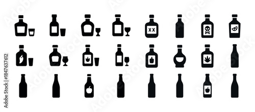 Variety of beverage bottle icons illustrating different bottle s