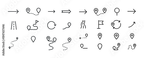 Collection of minimalist location and navigation icons for maps