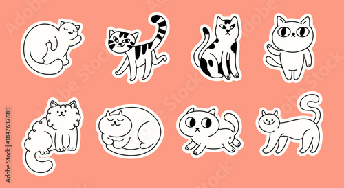 Cartoon doodle cats and pets. Vector logo design template and graphic element for advertising, branding, posters and banners, hand drawn illustration with mascots