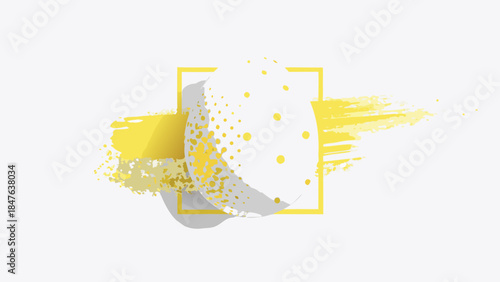 Vibrant abstract design with yellow brushstrokes and geometric shapes