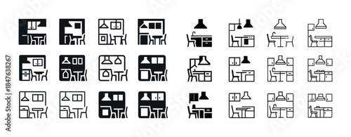 Minimalist monochrome office icons collection