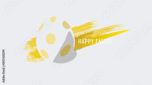 Vibrant Easter egg with yellow brush strokes on white background