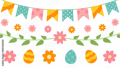 Vibrant Easter decorations with colorful eggs and flowers