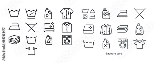 Laundry care icons: washing, ironing, detergent, machine, fabric