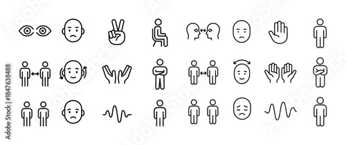 Minimalist line icons of facial expressions and gestures