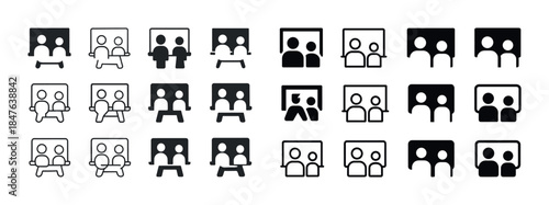 Collection of black and white simple user account icons in vario