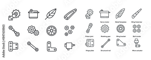 Mechanical components and tools: cogs, gears, actuator, bracket,