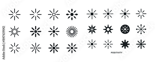 Minimalist sunburst icon set with positivity text