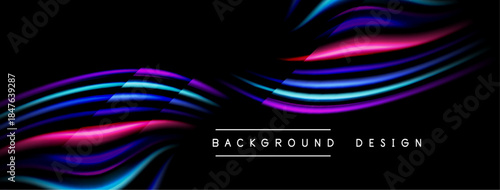 Abstract flowing lines, vibrant pinks, blues, blacks create dynamic visual effect. Modern design element for backgrounds.
