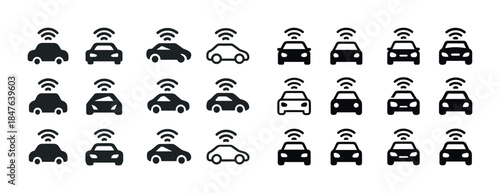 Connected autonomous vehicles with wireless communication icons