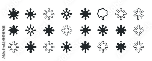 Collection of black and white abstract blob and snowflake shapes