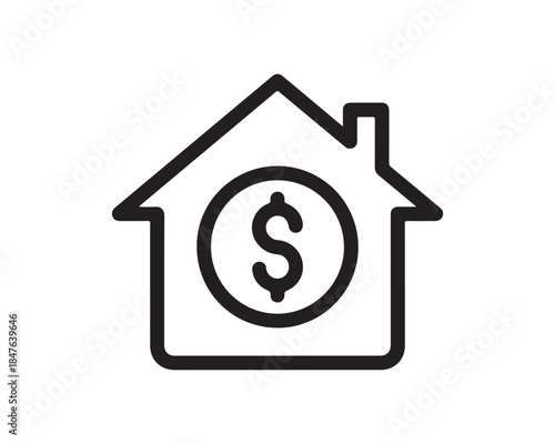 House price icon. Home money line symbol. Real estate finance concept.