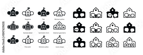 Variety of school icons: minimalist, geometric, stylized designs