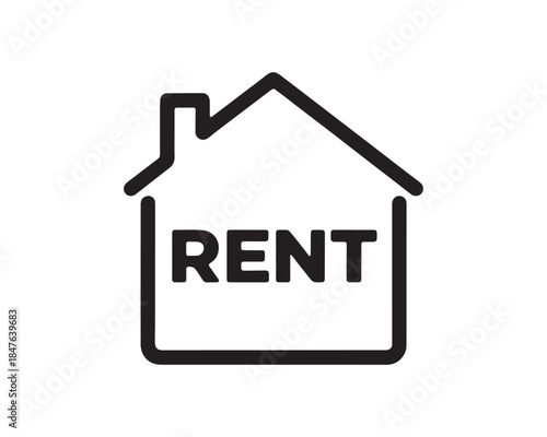 House Rent Icon - Real Estate Home For Lease Symbol Outline Black and White