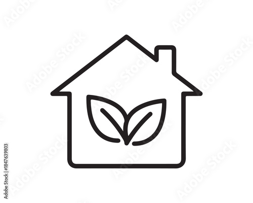 Eco House Line Icon: Sustainable Energy and Environment Friendly Home