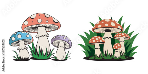 Cute Colofrul forest Mushroom Vector Set with Hand Drawn cute Fungi Cartoon Illustration