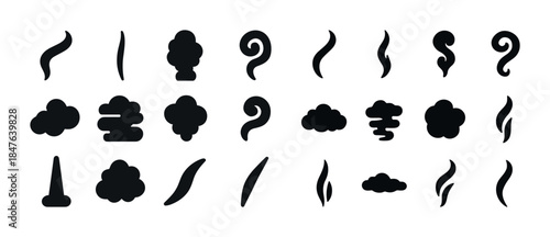 Collection of various smoke and cloud silhouettes in black