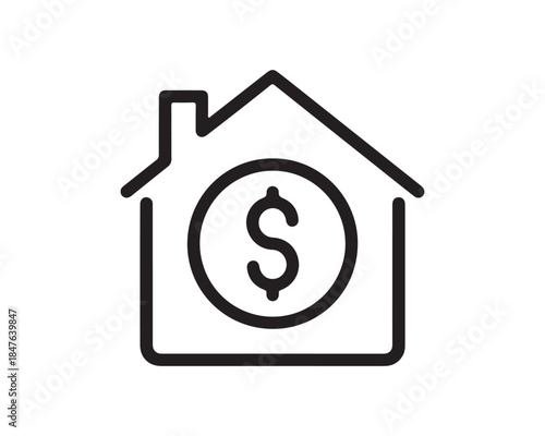 House with Dollar Sign Line Icon - Home Price, Mortgage, and Real Estate Finance