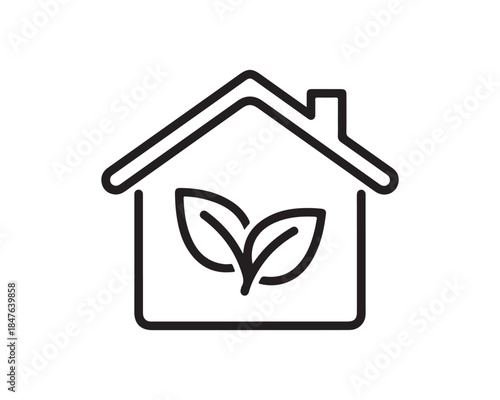Green House Icon, Sustainable Home and Eco-Friendly Living Line Art Vector