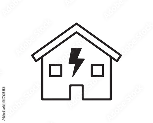 House with Lightning Bolt Icon - Home Electricity Power Energy Symbol Line Art