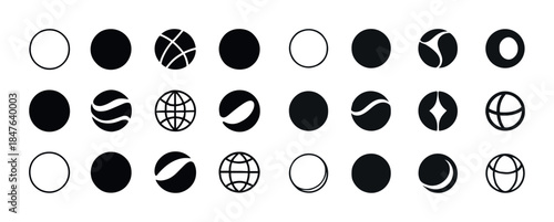 Set of circle logos: minimalist black and white round design ico