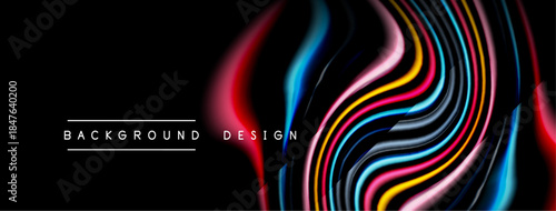 Abstract colorful waves over black background. Modern design elements create dynamic visual impact. Text reads background design.