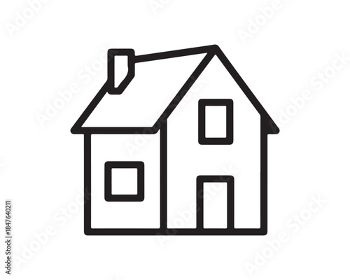 Minimalist Black Outline House Icon - Simple Home Real Estate Residence Symbol
