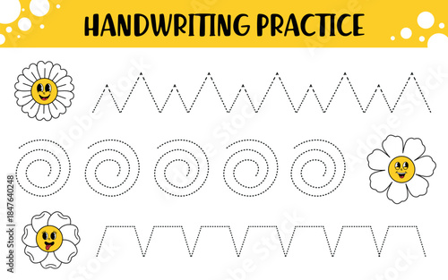 Educational handwriting worksheet for preschoolers and kindergartners with fun tracing paths including zigzag and spiral lines