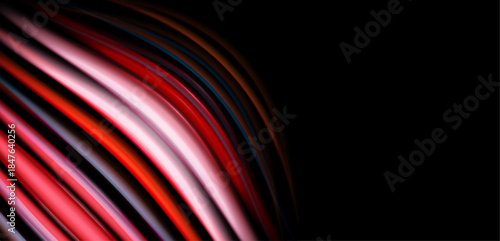 Abstract lines curve, creating dynamic visual effect. Red, white, black hues dominate composition. Minimalist design evokes modern aesthetic.